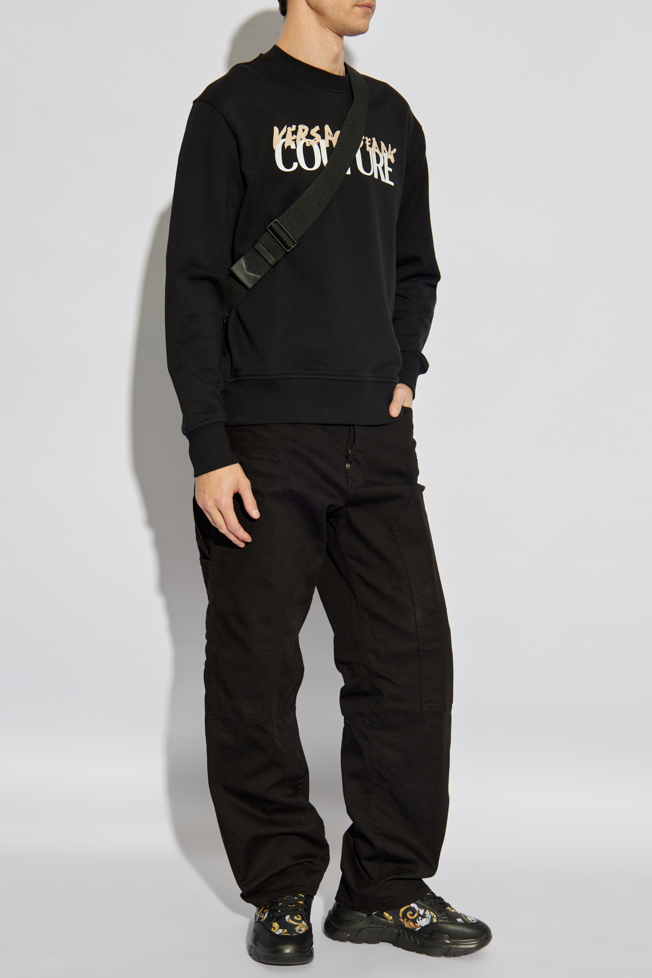 Black Sweatshirt with printed logo Versace Jeans Couture